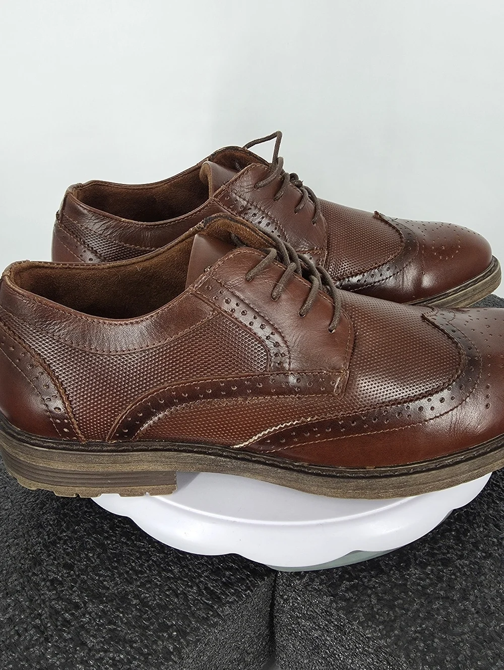 Arkbird Men's Brown Leather Wingtip Brogue Oxfords Size 13 Lug Sole Dress Shoes